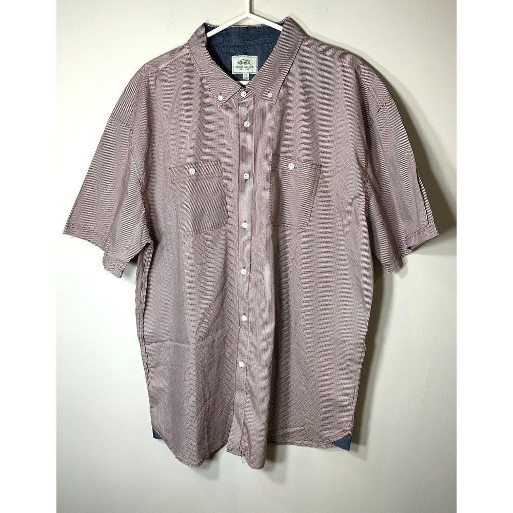 Ecko Unltd Casual Shirt Mens 3XL Red Stripe 100% Cotton 2 Pockets Button Down